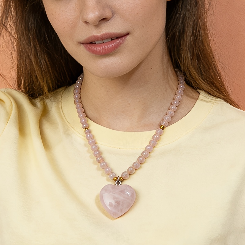 Bohemian Style White Crystal Heart Pendant Beaded Necklace